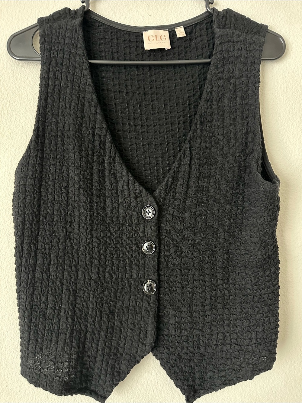 Good Luck Gem Black Textured Button-Front Vest